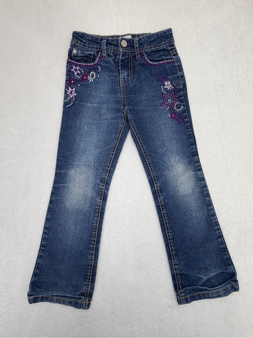Circo Girls Size 6 Embroidered Jeans Purple Sequins Star Bootcut Denim Pants Y2K